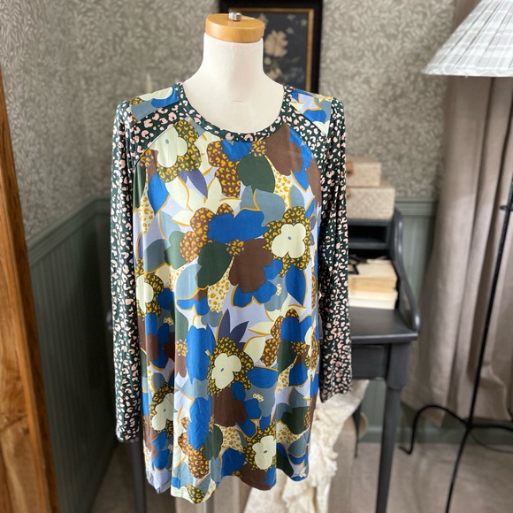 LOGO by Lori Goldstein Tops - LOGO by Lori Goldstein Blue and Brown Floral Blouse